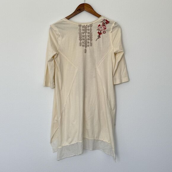 Johnny Was JW Los Angeles Tunic Shirt Womens XS Ivory Embroidered V Neck Boho - Picture 3 of 9